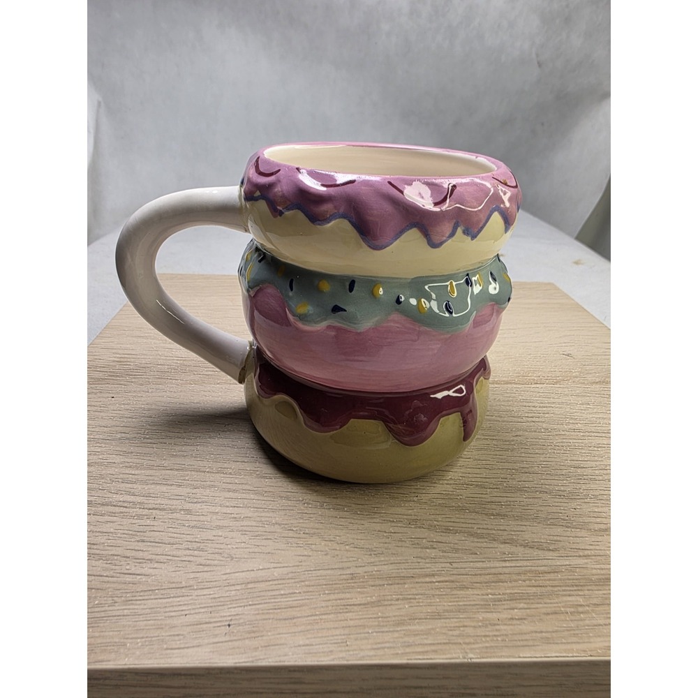 Stacked Donut Coffee Mug Pink Chocolate Frosting Sprinkles Novelty Ceramic Cup